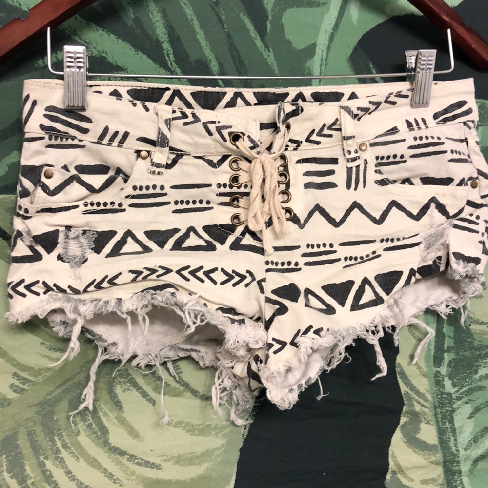 Billabong Aztec Lace-up Distressed Denim Shorts